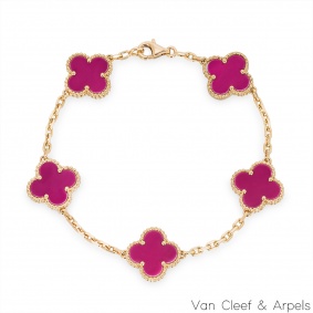 Van Cleef & Arpels Raspberry Pink Svres Porcelain Vintage Alhambra Bracelet